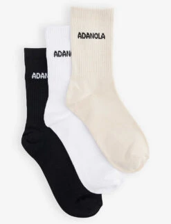 Branded Pack Of Three Bamboo-blend Knitted Socks
