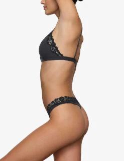 Fits Everybody Lace-trimmed Stretch-woven Thong -Ress Clothing Shop R04107112 ONYX ALT02