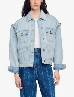 Sandro Rhinestone-embellished Denim Jacket -Ress Clothing Shop R04111301 DENIMJEAN ALT02