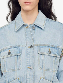 Sandro Rhinestone-embellished Denim Jacket -Ress Clothing Shop R04111301 DENIMJEAN ALT04