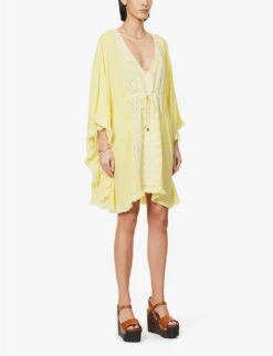 Melissa Odabash Isabelle Fringed-trim Woven Kaftan -Ress Clothing Shop R04111522 YELLOWWHITE ALT02
