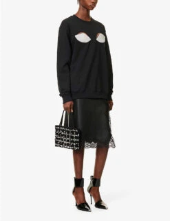 Christopher Kane Goodbye Crystal-embellished Organic-cotton Sweatshirt -Ress Clothing Shop R04118393 BLACK ALT01