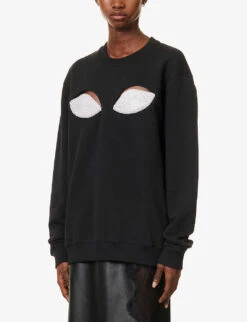 Christopher Kane Goodbye Crystal-embellished Organic-cotton Sweatshirt -Ress Clothing Shop R04118393 BLACK ALT02