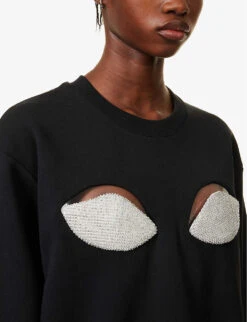 Christopher Kane Goodbye Crystal-embellished Organic-cotton Sweatshirt -Ress Clothing Shop R04118393 BLACK ALT04