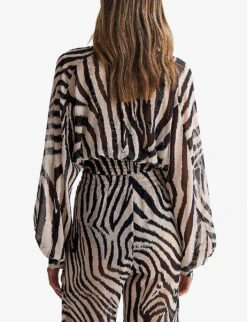 Reiss Farley Zebra-print Woven Blouse 7 Reiss Farley Zebra-print Woven Blouse -Ress Clothing Shop R04120620 BLACKWHITE ALT02