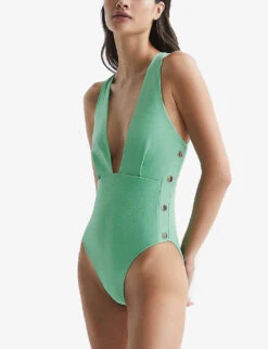 Reiss Orla Plunge-neck Swimsuit -Ress Clothing Shop R04120621 SEAFOAM ALT02
