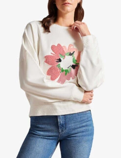 Ted Baker Marene Floral-print Embroidered Stretch-woven Sweatshirt -Ress Clothing Shop R04121168 WHITE ALT02