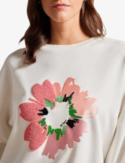 Ted Baker Marene Floral-print Embroidered Stretch-woven Sweatshirt -Ress Clothing Shop R04121168 WHITE ALT04