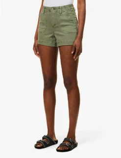 Paige Crush Mid-rise Stretch Cotton-blend Shorts -Ress Clothing Shop R04123063 VINTAGEIVYGREEN ALT02