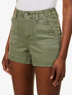 Paige Crush Mid-rise Stretch Cotton-blend Shorts -Ress Clothing Shop R04123063 VINTAGEIVYGREEN ALT04