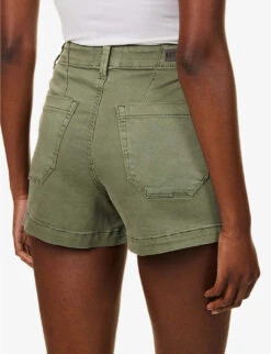 Paige Crush Mid-rise Stretch Cotton-blend Shorts -Ress Clothing Shop R04123063 VINTAGEIVYGREEN ALT05