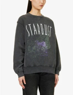 ANINE BING Ramona Stardust Graphic-print Organic-cotton Sweatshirt 9 ANINE BING Ramona Stardust Graphic-print Organic-cotton Sweatshirt -Ress Clothing Shop R04123624 WASHEDBLACK ALT02