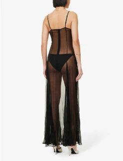 Bat Girl Ring-detail Crepe Maxi Dress -Ress Clothing Shop R04124432 BLACK ALT03