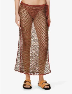 Bead-embellished Low-rise Crochet-knit Midi Skirt -Ress Clothing Shop R04126877 GOLDFLAME ALT02