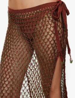 Bead-embellished Low-rise Crochet-knit Midi Skirt -Ress Clothing Shop R04126877 GOLDFLAME ALT04