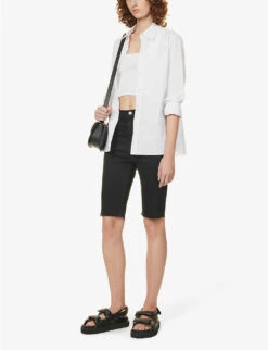 FRAME Bermuda Raw-hem Stretch-denim Shorts 9 FRAME Bermuda Raw-hem Stretch-denim Shorts -Ress Clothing Shop R04129714 FILMNOIR ALT01