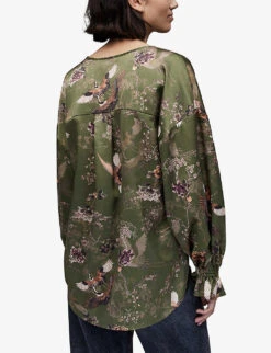 AllSaints Penny Peggy V-neck Regular-fit Recycled-polyester Top 10 AllSaints Penny Peggy V-neck Regular-fit Recycled-polyester Top -Ress Clothing Shop R04131450 KHAKIGREEN ALT03