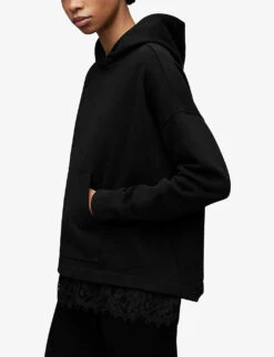 AllSaints Lee Lace-trim Organic Cotton-blend Hoody -Ress Clothing Shop R04134808 BLACK ALT02