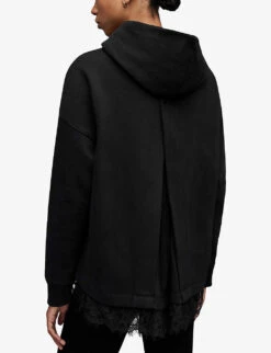 AllSaints Lee Lace-trim Organic Cotton-blend Hoody -Ress Clothing Shop R04134808 BLACK ALT03