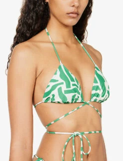 Faithfull The Brand Marzia Abstract-print Stretch-recycled Polyamide Bikini Top -Ress Clothing Shop R04135572 TULLIPRINTGREEN ALT04