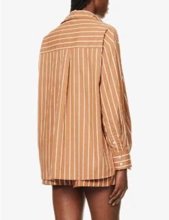 Faithfull The Brand Daija Striped Split-sides Cotton Shirt -Ress Clothing Shop R04135574 ADIASTRIPEPRTHAZELNUT ALT03