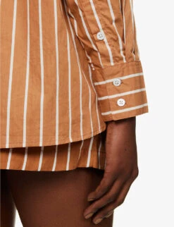 Faithfull The Brand Daija Striped Split-sides Cotton Shirt -Ress Clothing Shop R04135574 ADIASTRIPEPRTHAZELNUT ALT04