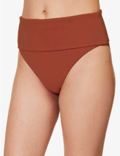 Isla Rib Folded-waist High-rise Bikini Bottoms -Ress Clothing Shop R04144099 RUSSET ALT02