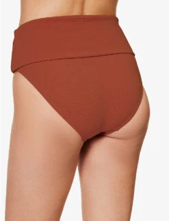 Isla Rib Folded-waist High-rise Bikini Bottoms -Ress Clothing Shop R04144099 RUSSET ALT03