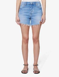 Paige Asher Distressed-hem High-rise Denim Shorts 9 Paige Asher Distressed-hem High-rise Denim Shorts -Ress Clothing Shop R04144147 LEELAHDESTRUCTED ALT02