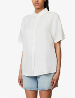 ANINE BING Bruni Curved-hem Linen-blend Shirt 8 ANINE BING Bruni Curved-hem Linen-blend Shirt -Ress Clothing Shop R04146341 WHITE ALT02
