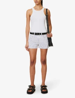 FRAME Le Brigitte Raw-hem Striped Denim Shorts -Ress Clothing Shop R04146385 COBALTMULTI ALT01