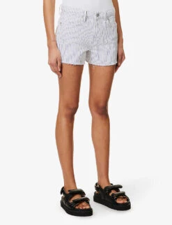 FRAME Le Brigitte Raw-hem Striped Denim Shorts -Ress Clothing Shop R04146385 COBALTMULTI ALT02