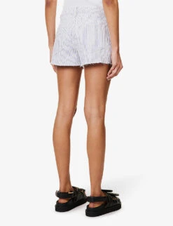 FRAME Le Brigitte Raw-hem Striped Denim Shorts -Ress Clothing Shop R04146385 COBALTMULTI ALT03