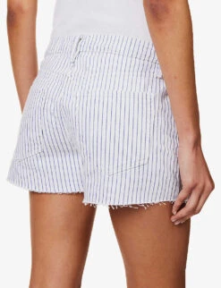 FRAME Le Brigitte Raw-hem Striped Denim Shorts -Ress Clothing Shop R04146385 COBALTMULTI ALT04