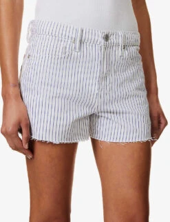 FRAME Le Brigitte Raw-hem Striped Denim Shorts -Ress Clothing Shop R04146385 COBALTMULTI ALT05