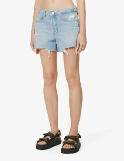 FRAME Le Brigitte Raw-hem Recycled-denim Blend Shorts -Ress Clothing Shop R04146395 LEGACYBAINES ALT02