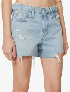 FRAME Le Brigitte Raw-hem Recycled-denim Blend Shorts -Ress Clothing Shop R04146395 LEGACYBAINES ALT04
