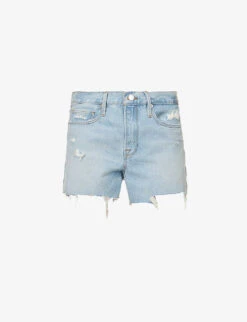 FRAME Le Brigitte Raw-hem Recycled-denim Blend Shorts