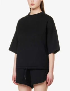 Varley Alden Dropped-shoulders Stretch-jersey Sweatshirt 9 Varley Alden Dropped-shoulders Stretch-jersey Sweatshirt -Ress Clothing Shop R04147432 BLACK ALT02