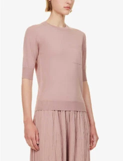 Max Mara Round-neck Short-sleeve Knitted Top 9 Max Mara Round-neck Short-sleeve Knitted Top -Ress Clothing Shop R04149116 PINK ALT02