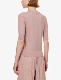 Max Mara Round-neck Short-sleeve Knitted Top 10 Max Mara Round-neck Short-sleeve Knitted Top -Ress Clothing Shop R04149116 PINK ALT03