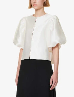 By Malina Cleo Round-neck Puff-shoulder Woven Blouse -Ress Clothing Shop R04149443 IVORY ALT02