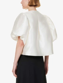 By Malina Cleo Round-neck Puff-shoulder Woven Blouse -Ress Clothing Shop R04149443 IVORY ALT03