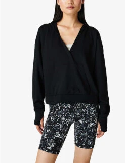 Sweaty Betty After Class V-neck Organic Cotton-blend Hoody 9 Sweaty Betty After Class V-neck Organic Cotton-blend Hoody -Ress Clothing Shop R04150387 BLACK ALT02