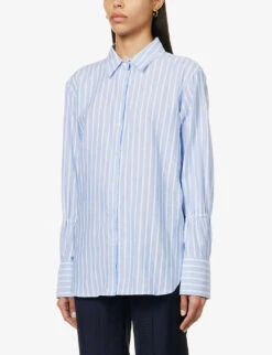 ME AND EM Stripe-pattern Boyfriend-fit Cotton Shirt -Ress Clothing Shop R04151520 BLUEWHITE ALT02