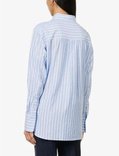 ME AND EM Stripe-pattern Boyfriend-fit Cotton Shirt -Ress Clothing Shop R04151520 BLUEWHITE ALT03