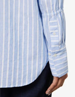 ME AND EM Stripe-pattern Boyfriend-fit Cotton Shirt -Ress Clothing Shop R04151520 BLUEWHITE ALT05