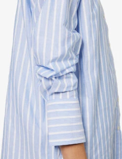 ME AND EM Stripe-pattern Boyfriend-fit Cotton Shirt -Ress Clothing Shop R04151520 BLUEWHITE ALT06