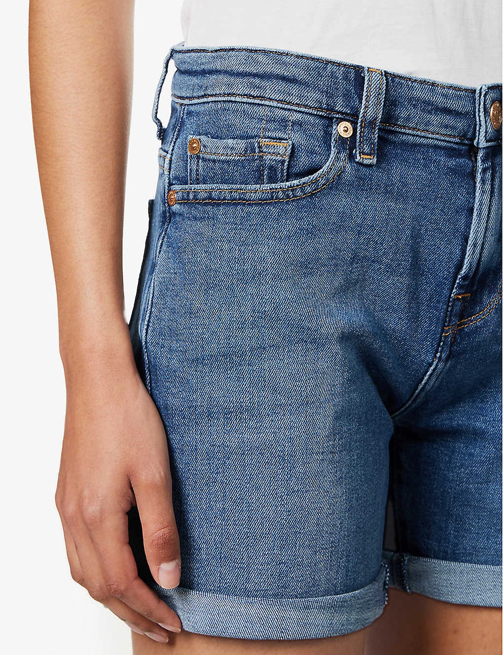 7 For All Mankind Boy Rolled-cuff Mid-rise Stretch-denim Shorts 7 7 For All Mankind Boy Rolled-cuff Mid-rise Stretch-denim Shorts - Image 5