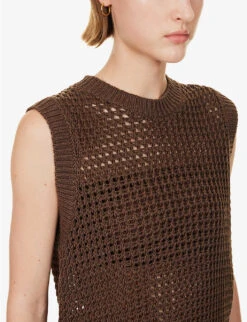 THEORY Textured Sleeveless Cotton Knitted Vest 11 THEORY Textured Sleeveless Cotton Knitted Vest -Ress Clothing Shop R04152411 PECAN ALT04